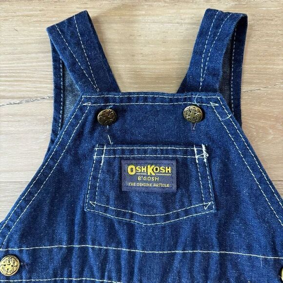 Vintage OshKosh B'Gosh Baby 6/9 Months Footie Denim Overalls Dark Blue Jean - Picture 8 of 8